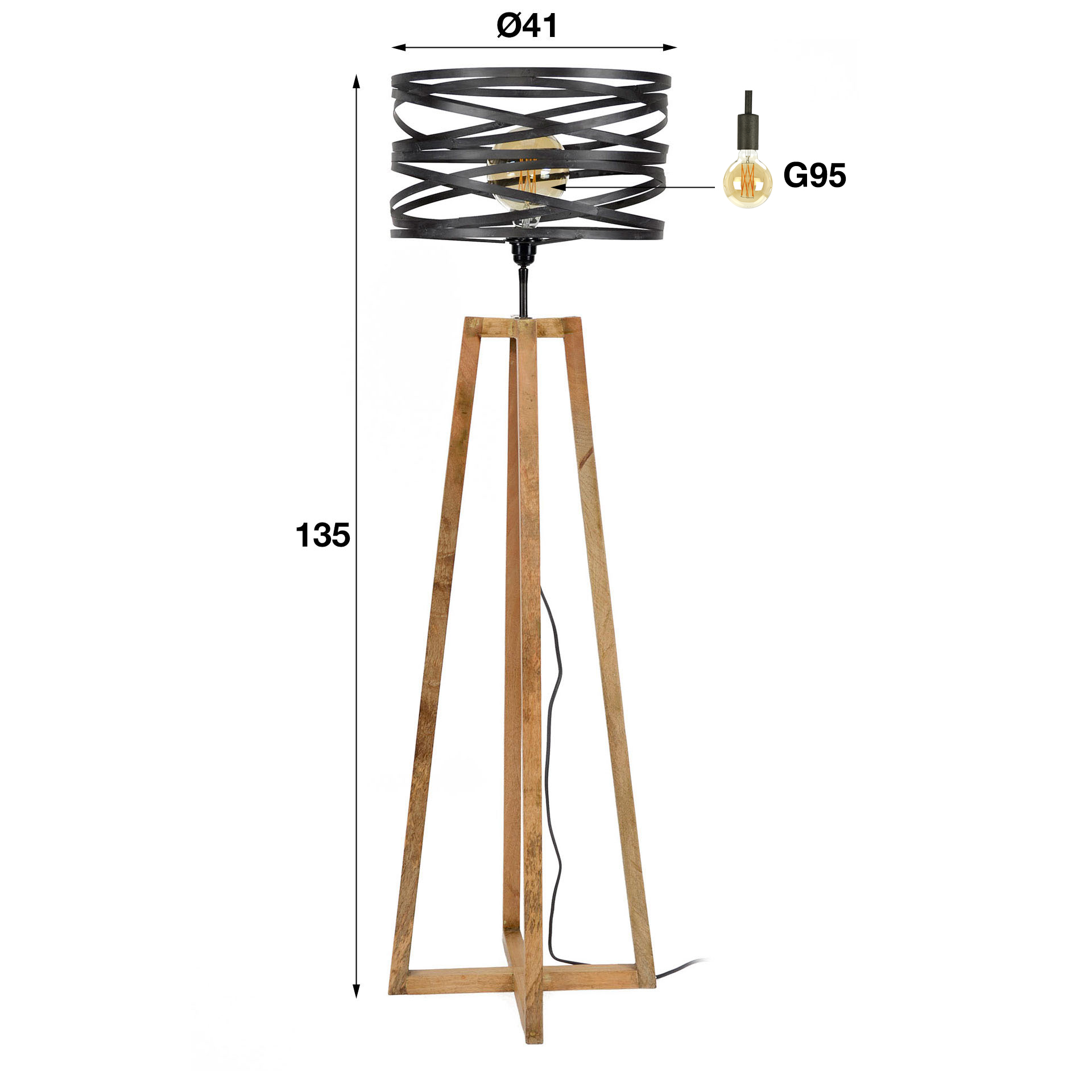 Vloerlamp twist houten kruisframe